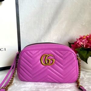 ❌SOLD❌ GUCCI 447632 GG Marmont Matelassé Leather Crossbody Shoulder Bag in Pink